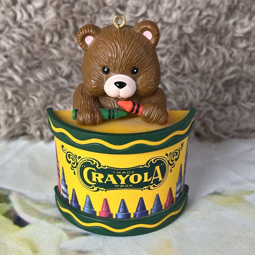 1992 CRAYOLA Christmas Ornament Teddy Bear Crayons Drum Binney & Smith Inc Vtg